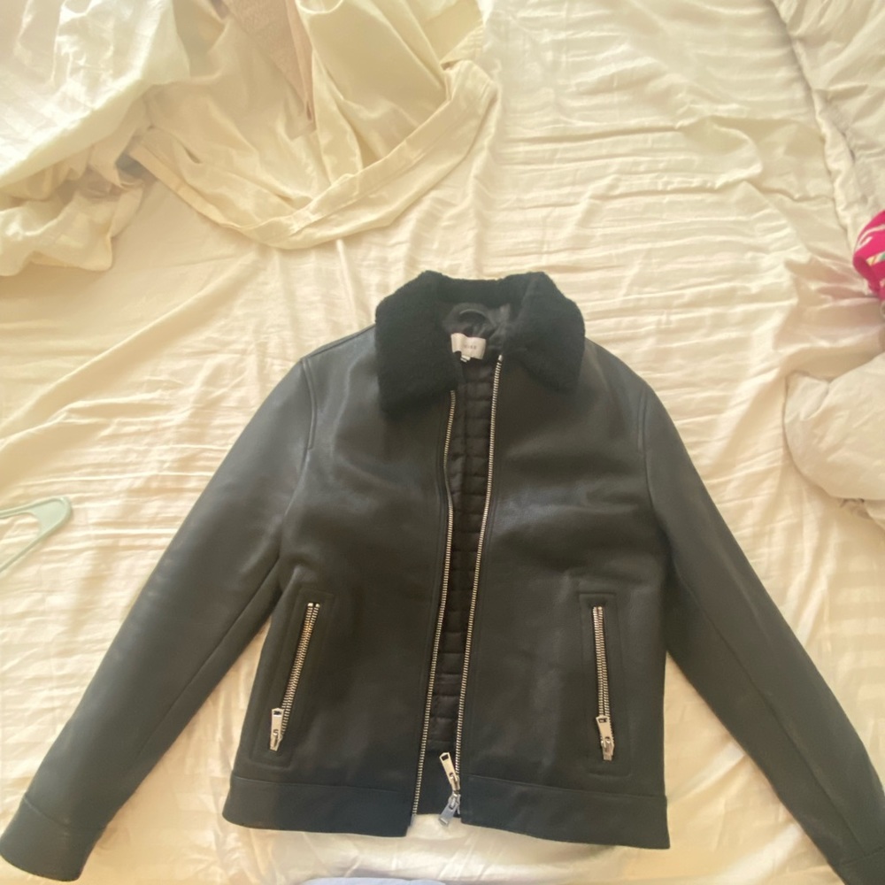 Reiss  shearling collar leather jacket